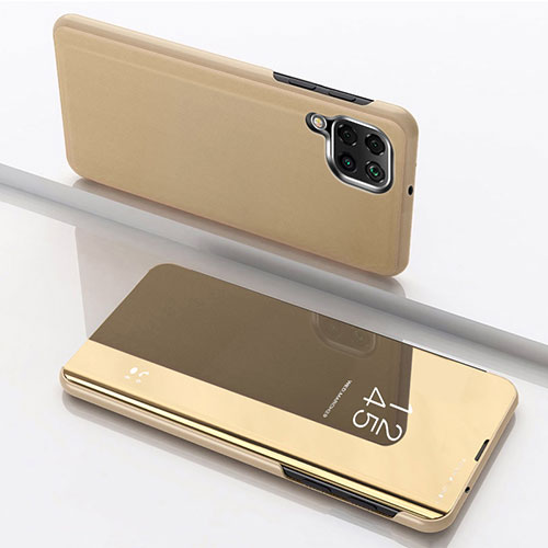 Leather Case Stands Flip Mirror Cover Holder for Samsung Galaxy A12 Nacho Gold