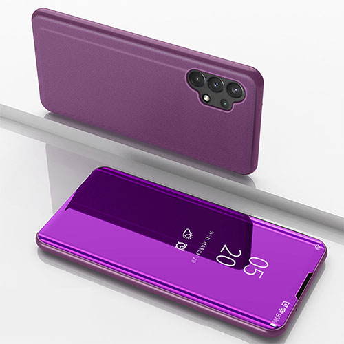 Leather Case Stands Flip Mirror Cover Holder for Samsung Galaxy A32 4G Clove Purple