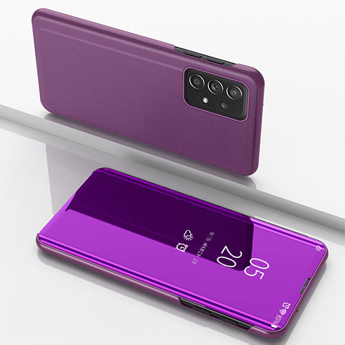Leather Case Stands Flip Mirror Cover Holder for Samsung Galaxy A53 5G Purple