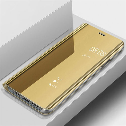 Leather Case Stands Flip Mirror Cover Holder for Samsung Galaxy A70 Gold