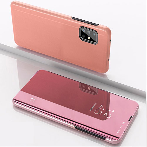 Leather Case Stands Flip Mirror Cover Holder for Samsung Galaxy A71 4G A715 Rose Gold