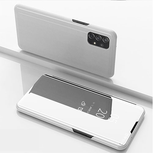 Leather Case Stands Flip Mirror Cover Holder for Samsung Galaxy A72 5G Silver