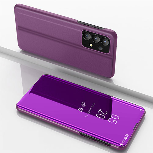 Leather Case Stands Flip Mirror Cover Holder for Samsung Galaxy A73 5G Purple