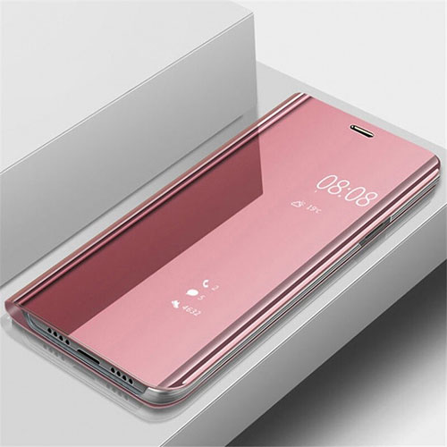 Leather Case Stands Flip Mirror Cover Holder for Samsung Galaxy A90 5G Rose Gold