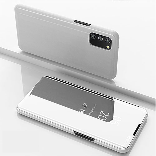 Leather Case Stands Flip Mirror Cover Holder for Samsung Galaxy F02S SM-E025F Silver