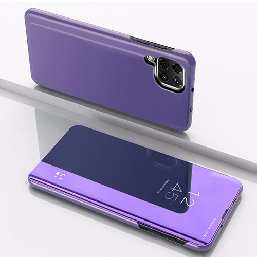 Leather Case Stands Flip Mirror Cover Holder for Samsung Galaxy F12 Purple