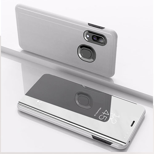 Leather Case Stands Flip Mirror Cover Holder for Samsung Galaxy M01s Silver