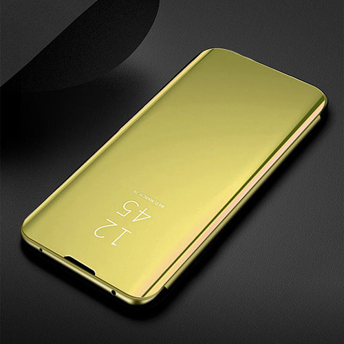 Leather Case Stands Flip Mirror Cover Holder for Samsung Galaxy M21 Gold