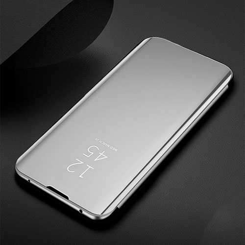 Leather Case Stands Flip Mirror Cover Holder for Samsung Galaxy M21 Silver