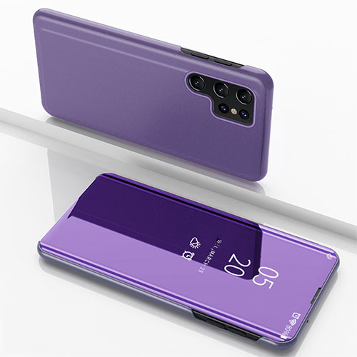 Leather Case Stands Flip Mirror Cover Holder for Samsung Galaxy S25 Ultra 5G Purple