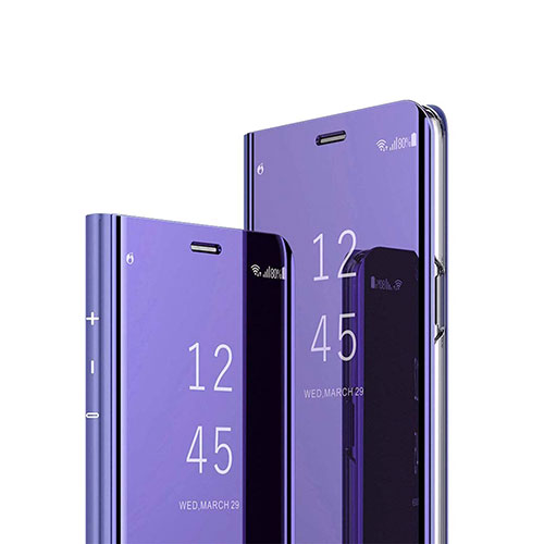 Leather Case Stands Flip Mirror Cover Holder for Sony Xperia 1 Purple