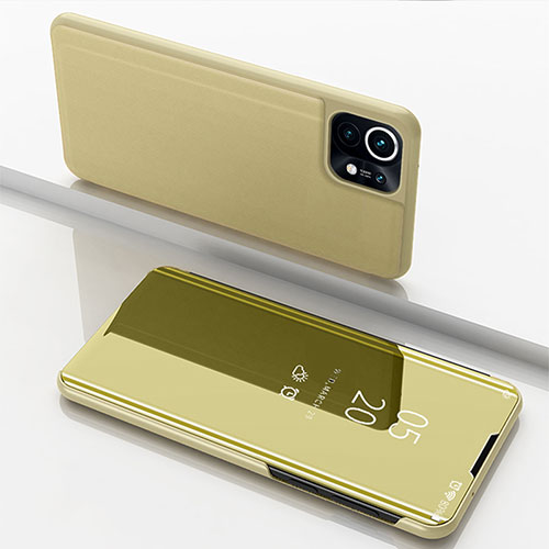 Leather Case Stands Flip Mirror Cover Holder for Xiaomi Mi 11 Lite 4G Gold