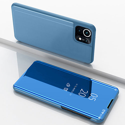 Leather Case Stands Flip Mirror Cover Holder for Xiaomi Mi 11 Lite 5G Blue