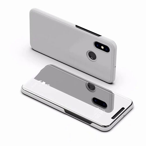 Leather Case Stands Flip Mirror Cover Holder for Xiaomi Mi 8 Silver