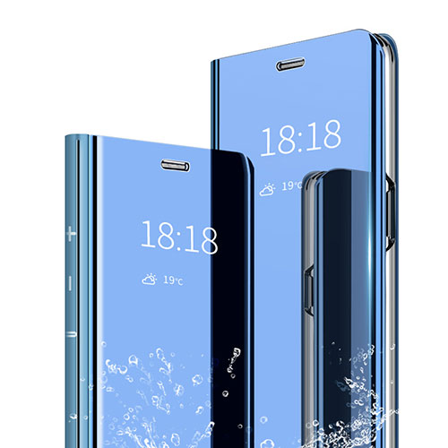 Leather Case Stands Flip Mirror Cover Holder for Xiaomi Mi A3 Lite Blue