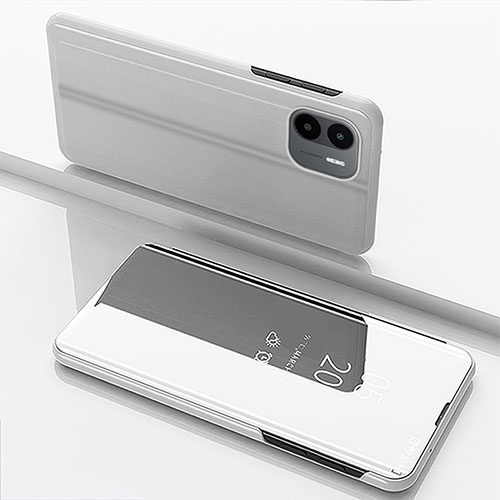 Leather Case Stands Flip Mirror Cover Holder for Xiaomi Poco C50 Silver