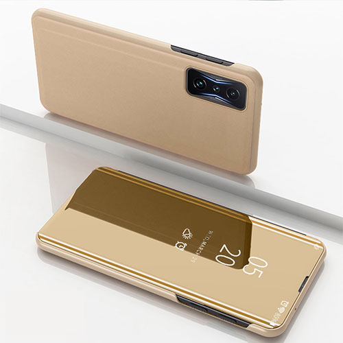 Leather Case Stands Flip Mirror Cover Holder for Xiaomi Poco F4 GT 5G Gold