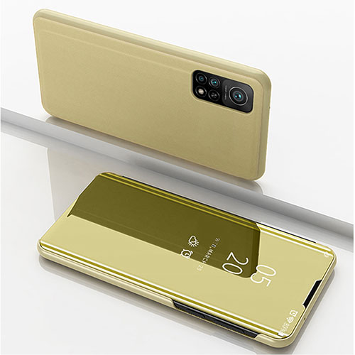 Leather Case Stands Flip Mirror Cover Holder for Xiaomi Redmi K30S 5G Gold