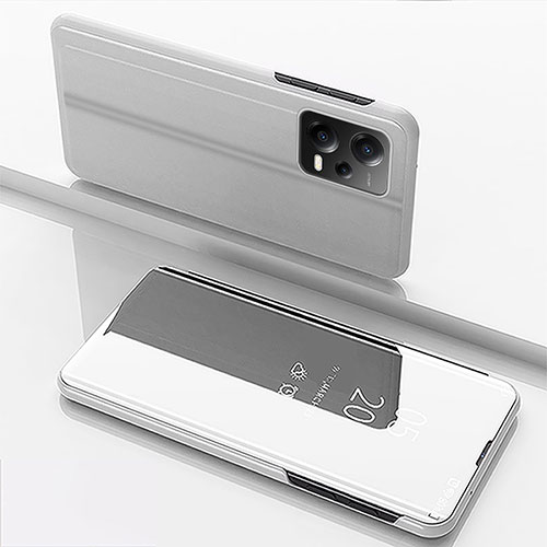 Leather Case Stands Flip Mirror Cover Holder for Xiaomi Redmi Note 12 5G Silver