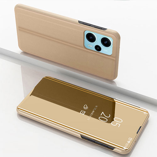 Leather Case Stands Flip Mirror Cover Holder for Xiaomi Redmi Note 12 Turbo 5G Gold