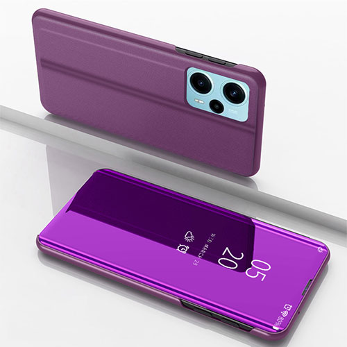 Leather Case Stands Flip Mirror Cover Holder for Xiaomi Redmi Note 12 Turbo 5G Purple