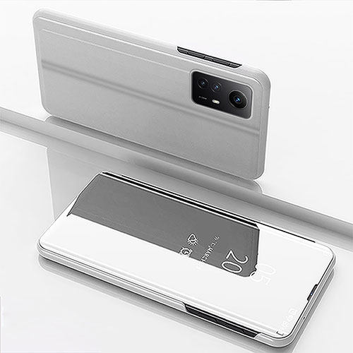 Leather Case Stands Flip Mirror Cover Holder for Xiaomi Redmi Note 12S Silver