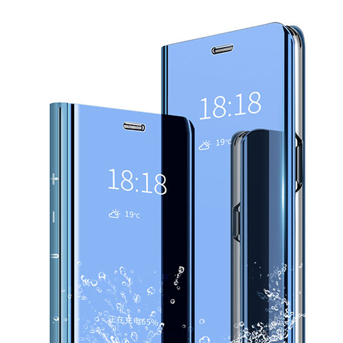 Leather Case Stands Flip Mirror Cover Holder for Xiaomi Redmi Note 7 Blue