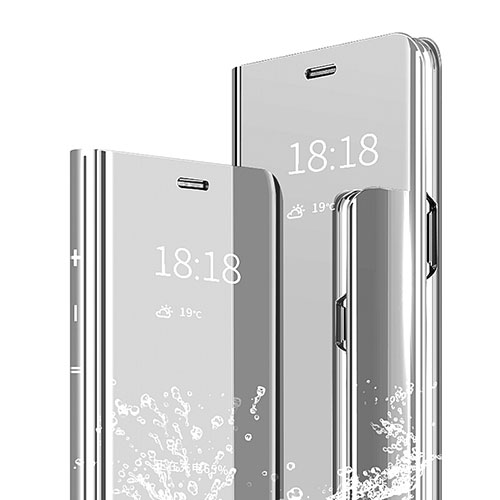 Leather Case Stands Flip Mirror Cover Holder for Xiaomi Redmi Note 7 Pro Silver