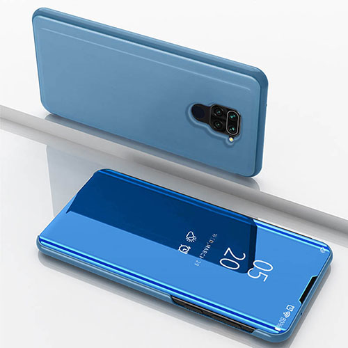 Leather Case Stands Flip Mirror Cover Holder for Xiaomi Redmi Note 9 Blue