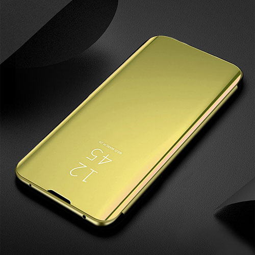 Leather Case Stands Flip Mirror Cover Holder L01 for Apple iPhone 13 Gold