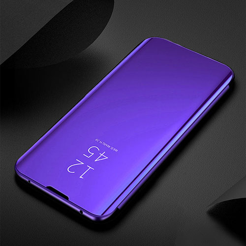 Leather Case Stands Flip Mirror Cover Holder L01 for Oppo A54s Navy Blue