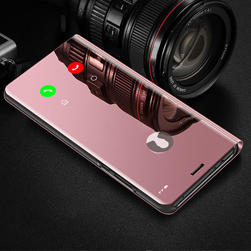 Leather Case Stands Flip Mirror Cover Holder L01 for Oppo A74 4G Rose Gold