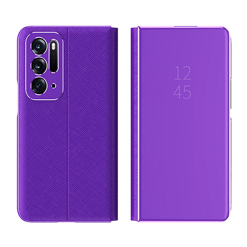 Leather Case Stands Flip Mirror Cover Holder L01 for Oppo Find N 5G Purple