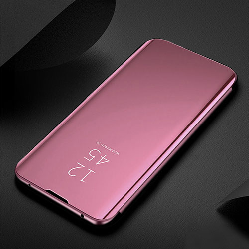 Leather Case Stands Flip Mirror Cover Holder L01 for Oppo Reno5 Lite Rose Gold
