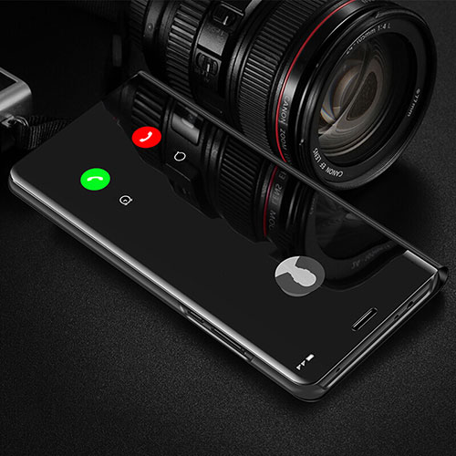 Leather Case Stands Flip Mirror Cover Holder L01 for Xiaomi Redmi 9 Prime India Black