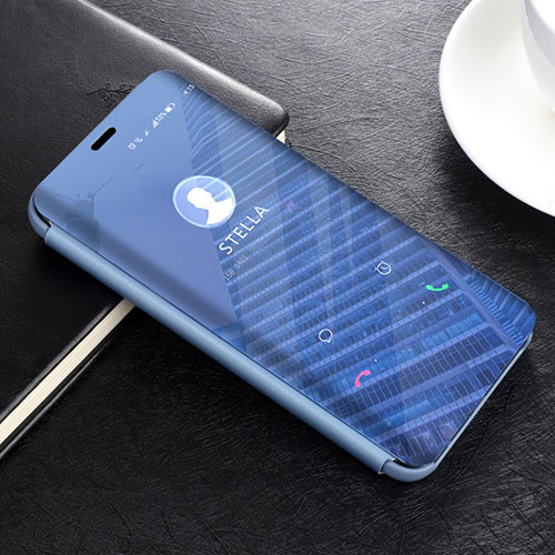 Leather Case Stands Flip Mirror Cover Holder L02 for Huawei Mate 20 Lite Sky Blue