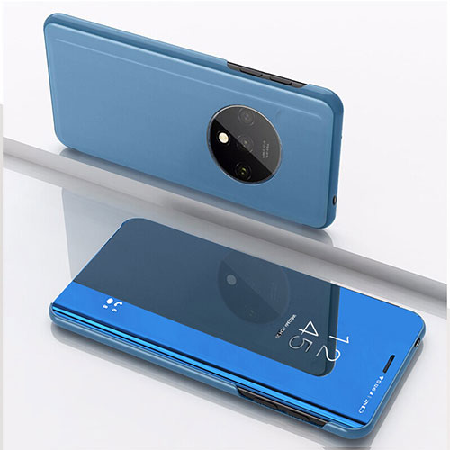 Leather Case Stands Flip Mirror Cover Holder L02 for OnePlus 7T Sky Blue