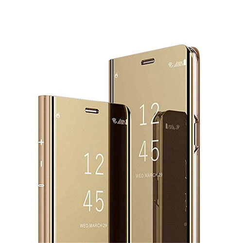 Leather Case Stands Flip Mirror Cover Holder L02 for Samsung Galaxy F12 Gold