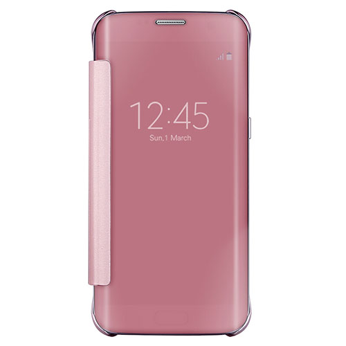 Leather Case Stands Flip Mirror Cover Holder L02 for Samsung Galaxy S7 Edge G935F Rose Gold