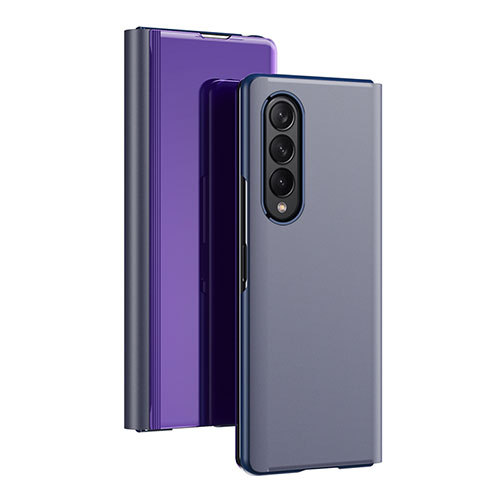 Leather Case Stands Flip Mirror Cover Holder L02 for Samsung Galaxy Z Fold3 5G Purple