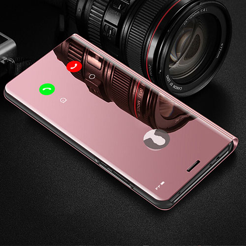 Leather Case Stands Flip Mirror Cover Holder L02 for Vivo iQOO U3 4G Rose Gold