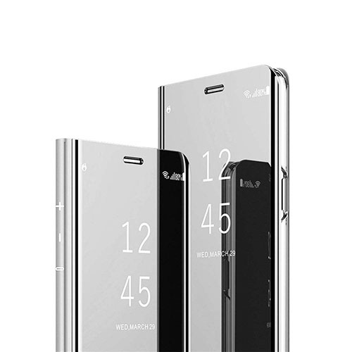Leather Case Stands Flip Mirror Cover Holder L02 for Xiaomi POCO C3 Silver
