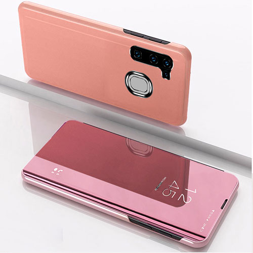 Leather Case Stands Flip Mirror Cover Holder L04 for Samsung Galaxy A21 European Rose Gold