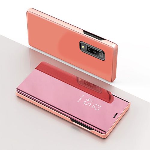 Leather Case Stands Flip Mirror Cover Holder L04 for Samsung Galaxy A7 (2018) A750 Rose Gold