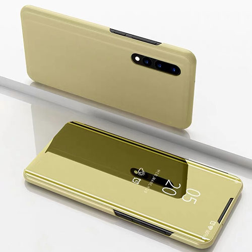 Leather Case Stands Flip Mirror Cover Holder M01 for Samsung Galaxy A70 Gold