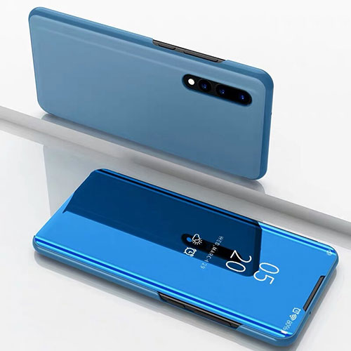 Leather Case Stands Flip Mirror Cover Holder M01 for Samsung Galaxy A90 5G Blue