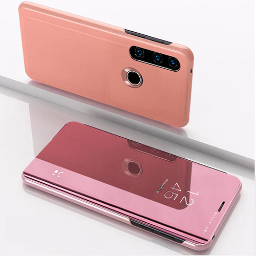 Leather Case Stands Flip Mirror Cover Holder QH1 for Huawei P40 Lite E Rose Gold