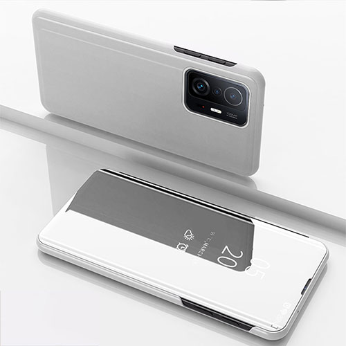 Leather Case Stands Flip Mirror Cover Holder QH1 for Xiaomi Mi 11T Pro 5G Silver