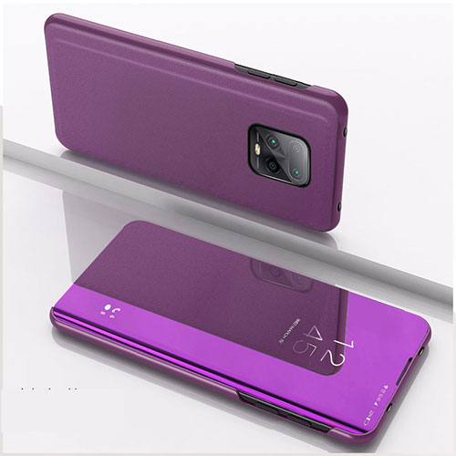 Leather Case Stands Flip Mirror Cover Holder QH1 for Xiaomi Redmi 10X Pro 5G Purple