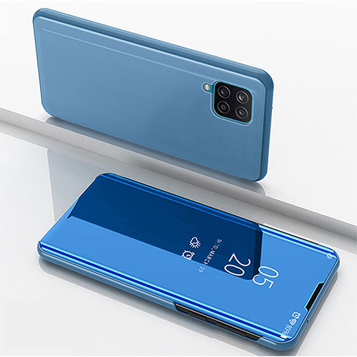 Leather Case Stands Flip Mirror Cover Holder ZL1 for Samsung Galaxy A12 Blue